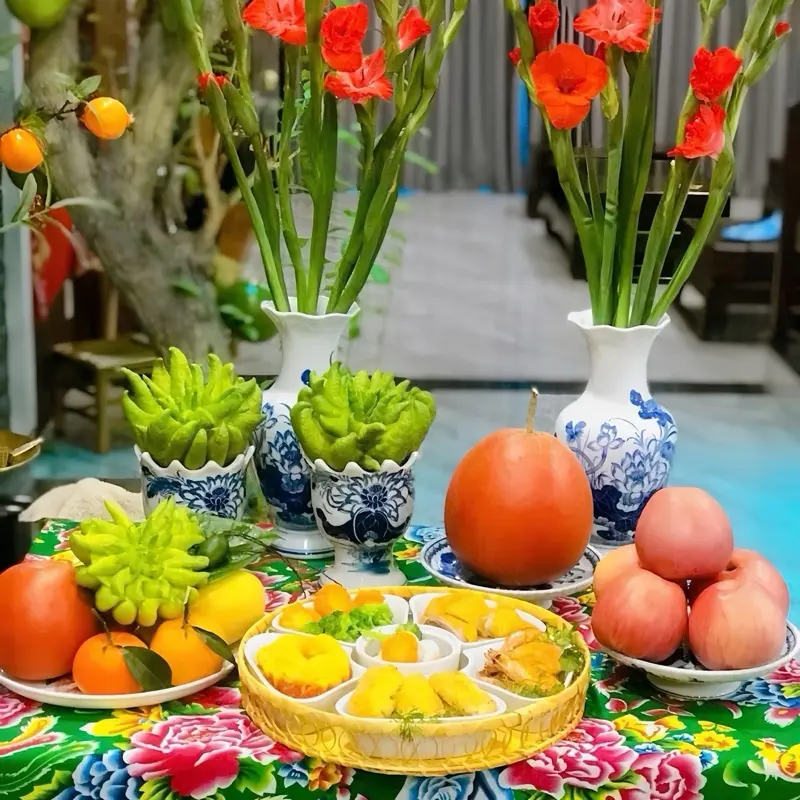 Bộ Bát Đĩa 5 Cánh Hoa Đào Sứ Bát Tràng Kèm Khay Mây Siêu Đẹp,Bộ Bát Bánh Trôi Size To 33cm, Bộ bát đĩa cúng bàn thờ Thần Tài tô tiểu 3