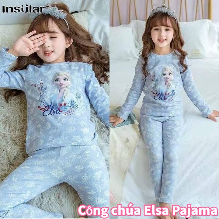 Đồ Ngủ Trẻ Em Insular Cho Bé Gái Quần Dài Dài Tay Công Chúa Elsa Thích Hợp Mặc Nhà Quần Áo Mặc Nhà