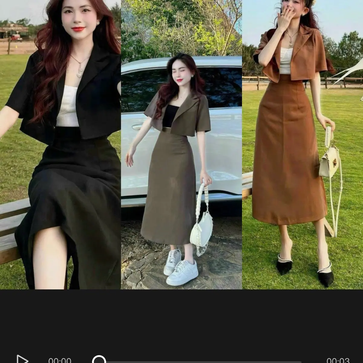 SÉT 3 MÓN CHÂN VÁY DÀI KÈM ÁO VETS & ÁO TRONG 3 MÀU Y HÌNH Nữ Top Women Thun Cotton