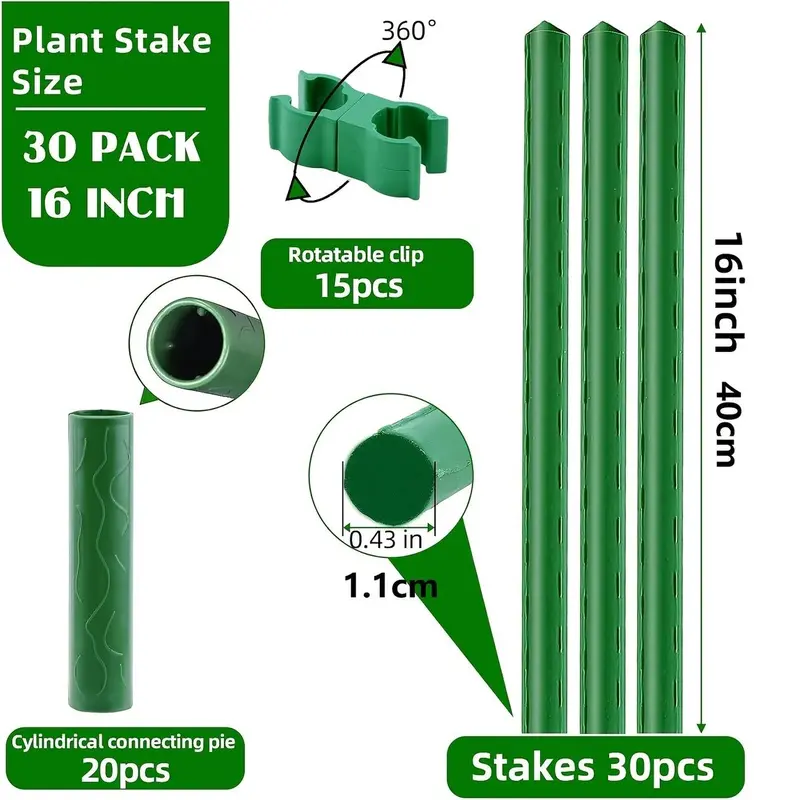Garden Stakes Set, 65pcs/set Rust-proof Steel Vegetable Support Stakes, DIY Garden Climbing Plants Support Frame Set, Includes 30 Stakes, 20 Connectors and 15 Rotatable Clips, Garden Tools, Outdoor 1