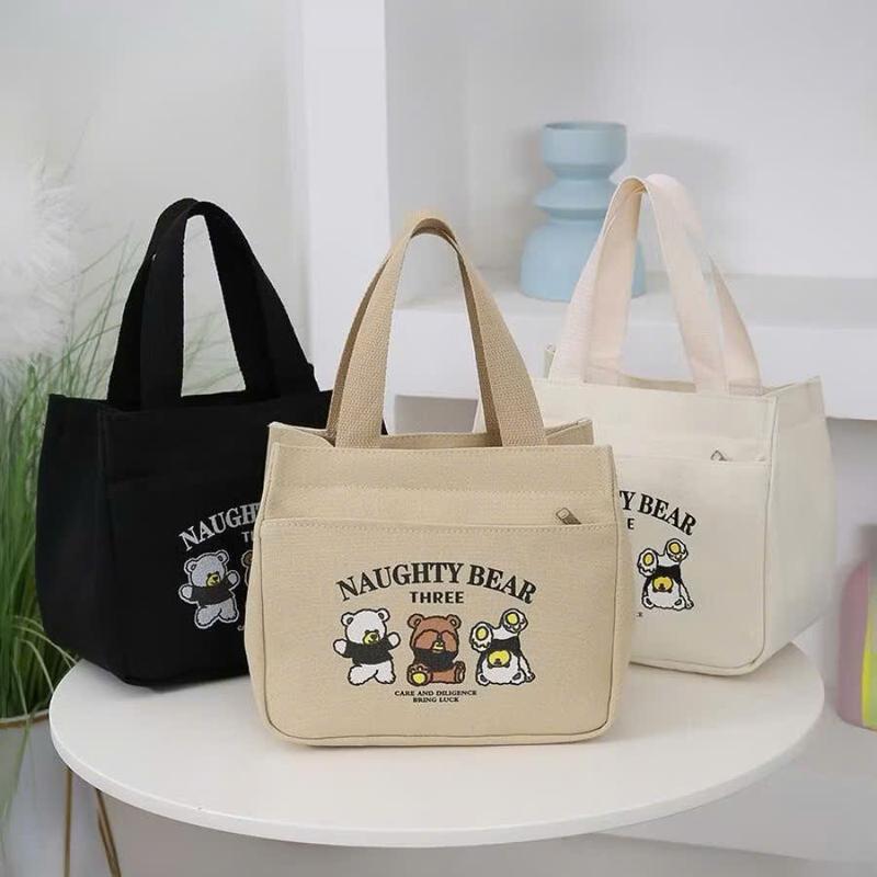 Túi đựng hộp cơm túi quai xách vải canvas đựng mỹ phẩm đa năng thiết kế hình in hottrend phong cách