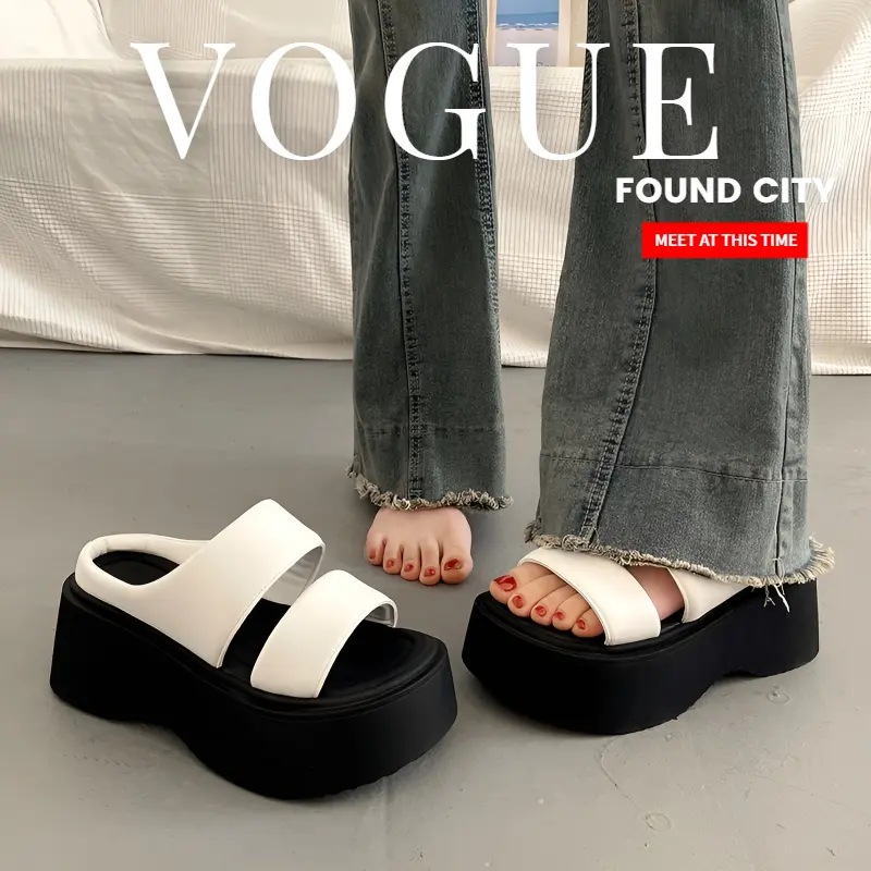 Dép Đế Xuồng, Dành Cho Nữ, Màu Đen, Có Thể Đeo Ngoài Trời, Thời Trang Cao Cấp Mới, Phong Cách Pháp, Váy Đẹp, Dép Tăng Chiều Cao