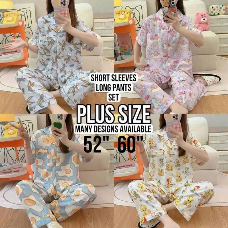 (SL52/60) Japanese Cotton Polyester Silk Plus Size (SHORT SLEEVE + LONG PANTS SET)