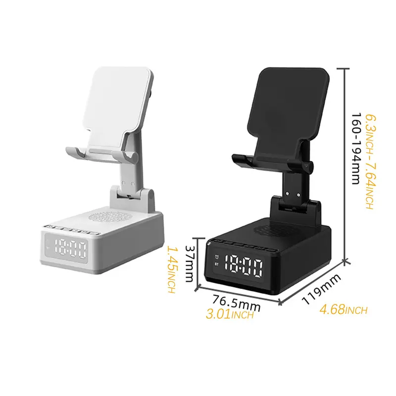 4 in 1 Phone Holder Support Wireless Charging, Multifunctional Wireless Charger with Alarm Clock, Adjustable Phone Stand for Home Office 1