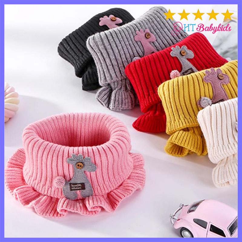 Khăn Len Ống Quàng Cổ Nhún Bèo Đính Họa Tiết Xinh Xắn Cho Bé