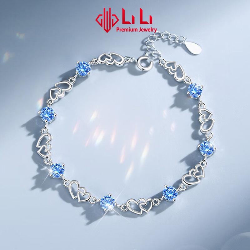 Lắc tay bạc nữ LiLi S925 đính đá CZ cao cấp hình trái tim ghép đôi tình yêu Anaya LILI_066425