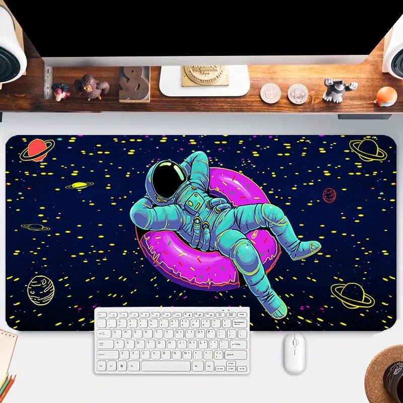 Cartoon Astronaut Pattern Extended Mouse Pad, 1 Count Fluorescent Design Decorative Mouse Pad, Desktop Mouse Pad for Home Office 4