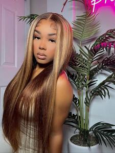 Lace Front Human Hair Wigs, Fashion Long Straight Highlight Wigs for Women, Gorgeous Fluffy Wigs with Baby Hair Design, Human Hair Wigs for Party, Daily Use