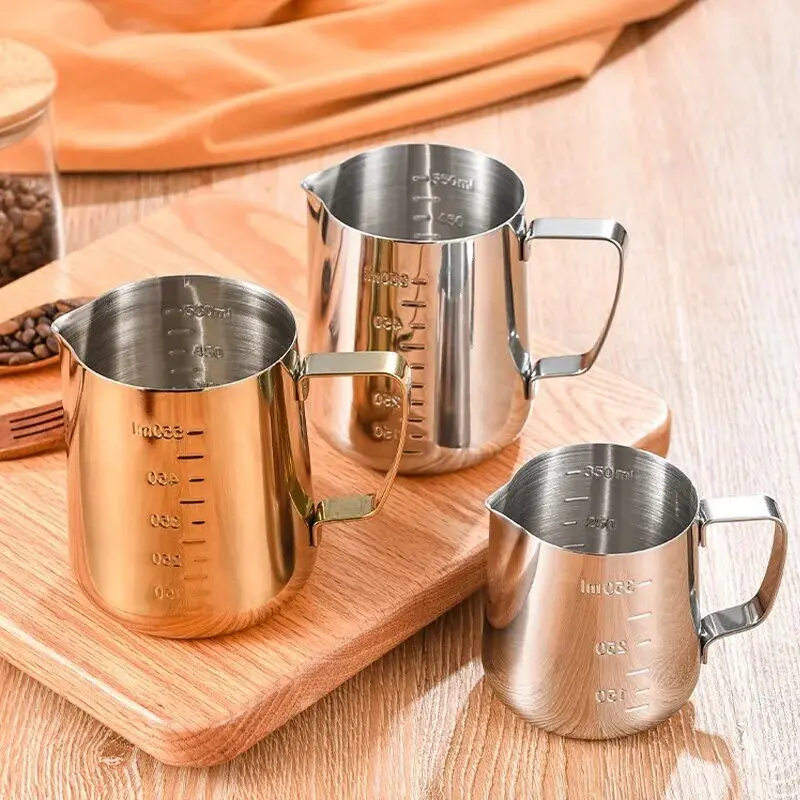 Q-LIVING Stainless Steel Milk Frothing Jug Silver Frother Coffee Latte Container Metal Pitcher Barista Cup