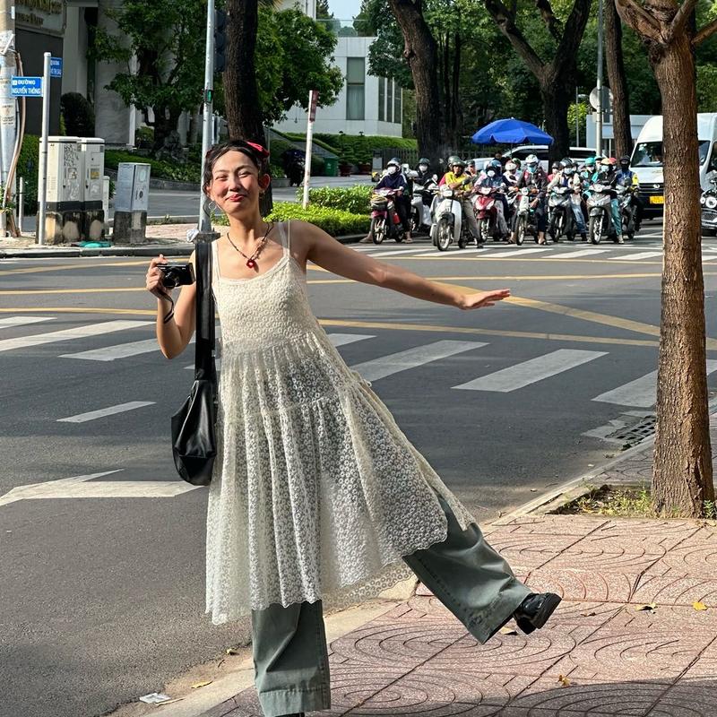 Váy/ Đầm Babydoll 2 Dây Hoa Nhí DAISY Vintage/ Mori/ Coquette Cột Dây Thắt Eo