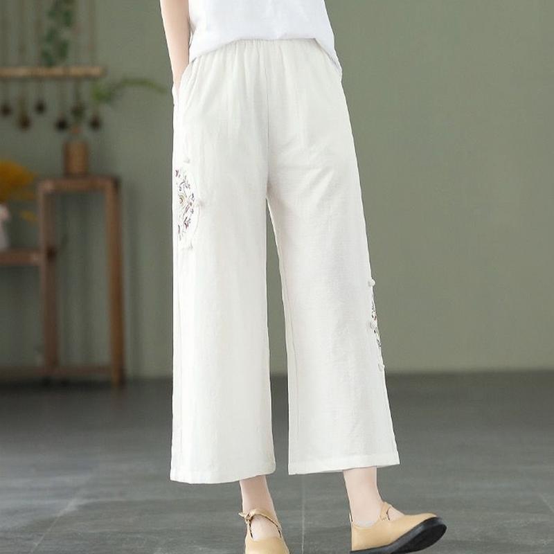 Quần Ống Suông Chất Đũi Thêu Họa Tiết Thanh Lịch Nữ Women 3