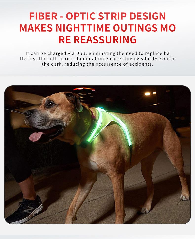 Product Introduction of Pet cat and dog cross double light strip undershirt USB rechargeable light up cat and dog chest and back strap warning clothes cat  clothes harness pet  harness 10