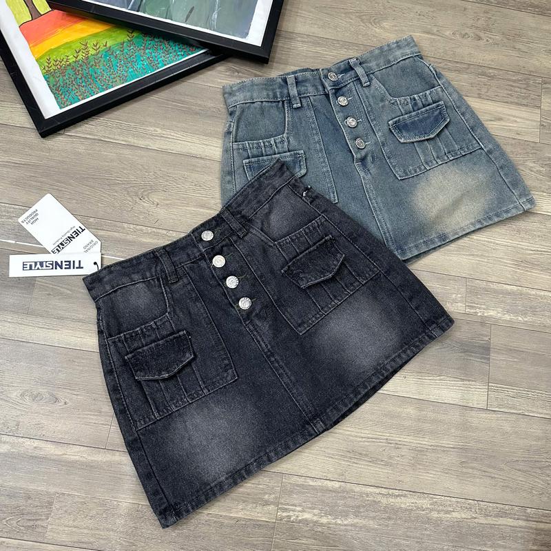 TIENSTYLE - Chân Váy Jean Nữ Form Ôm 4 Nút Túi Hộp Lót Quần Trong Chân Váy A Dáng Ngắn Bigsize,Vải Cotton Không Giãn
