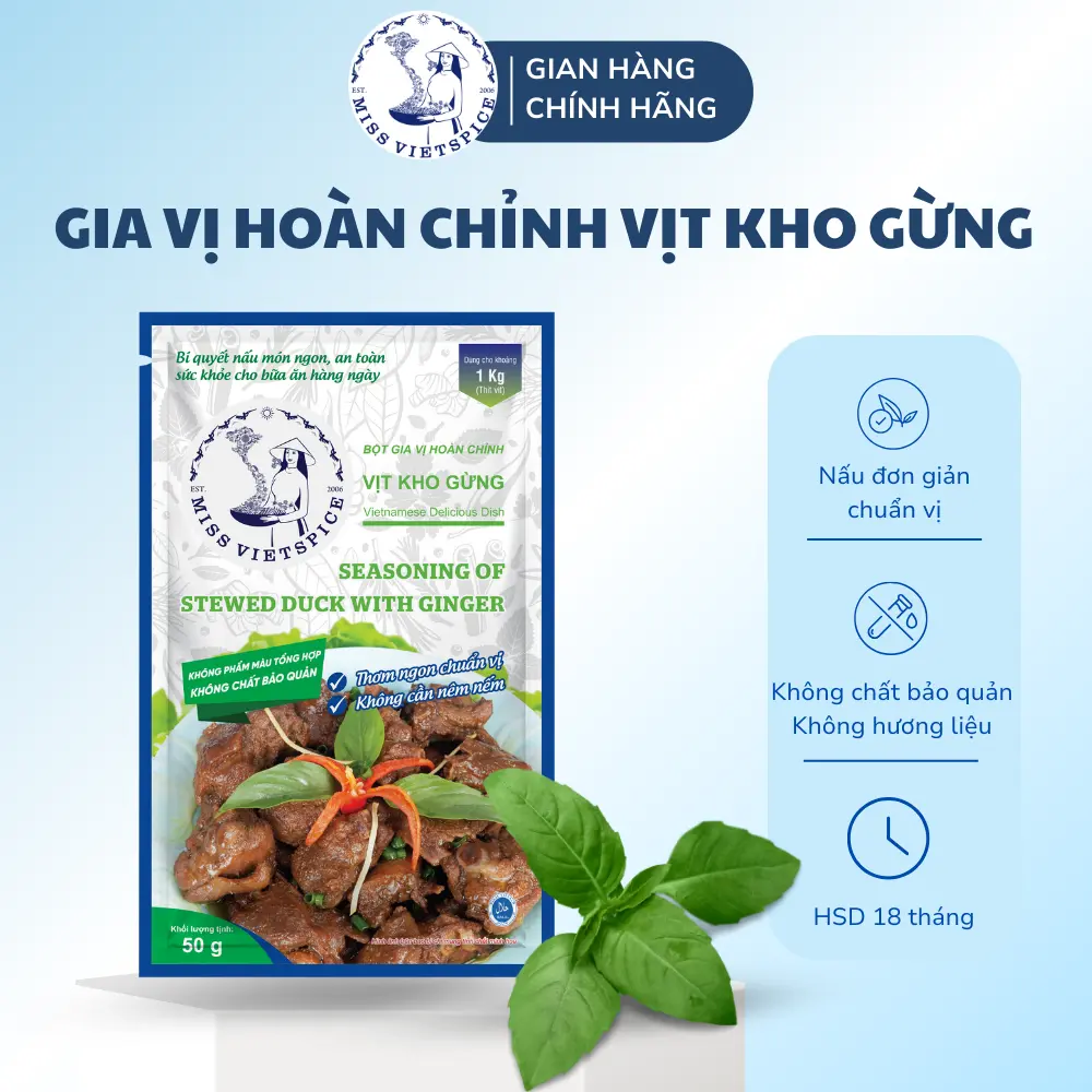 Gia Vị Trân Châu l Gói gia vị hoàn chỉnh nấu VỊT KHO GỪNG 65g