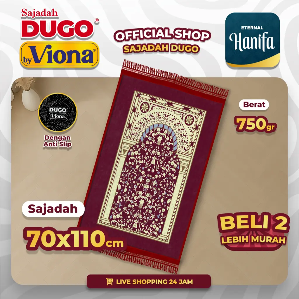 Sajadah Dugo by Viona 70x110 cm – Tebal Premium, Antislip, Rumbai