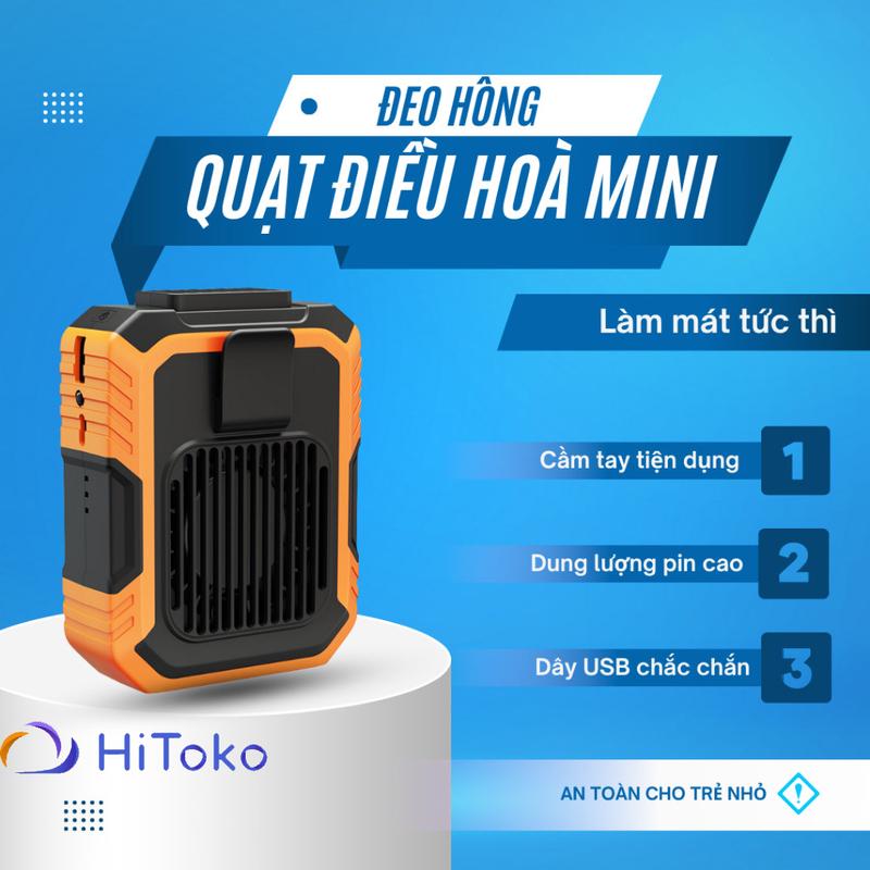 Quạt kẹp thắt lưng áo điều hòa, Quạt kiêm sạc dự phòng tích điện, 3 mức gió, có đèn, pin 6000MAH (3 in 1), Quạt mini cầm tay USB kiểu kẹp
