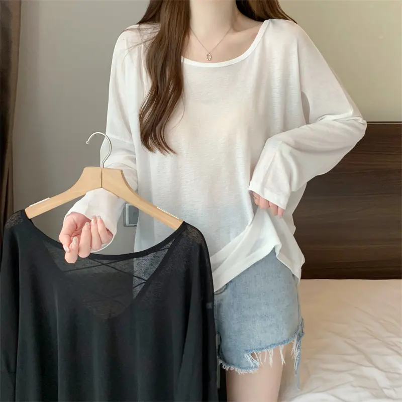 Áo Cánh Máy Cẩn Thận Hở Lưng Mỏng, Áo Cánh Joker Dáng Rộng Màu Trơn Gợi Cảm, Áo Chống Nắng Gió Lười Dài Tay, Thủy Triều Nữ 1