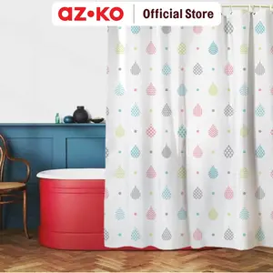 AZKO Forhom 180X180 cm Tirai Kamar Mandi Dengan Hooks Waterdrop A Gorden Penutup Ruang Shower Curtain Shower Perlengkapan Kamar Mandi