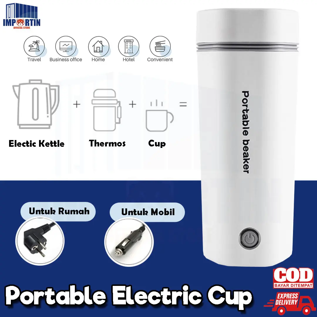 Pemanas Air Listrik Rumah Mobil Electric Thermos Kettle Portable 450 mL Portable/ Termos Elektrik Portabel Mobil Rumah/ Electric Water Heater Botol Thermos/ Thermos Elektrik Portable Mobil Car