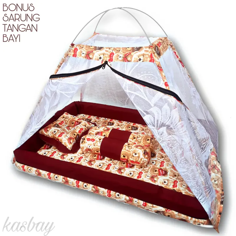 BEST-SELLER Kasur Bayi Kelambu / Tempat Tidur Bayi Kelambu Set Bantal Guling Free Sarung Tangan Bayi Nyamuk 8