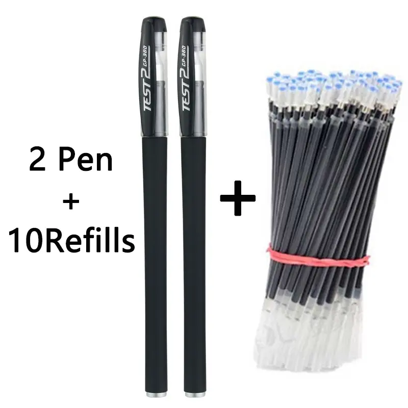 Bộ 2 bút + 10 bút bi, mực gel đen Xanh Biển đỏ, điểm mịn có thể nạp lại cho văn phòng, trường học, bút viết hàng ngày, văn phòng phẩm