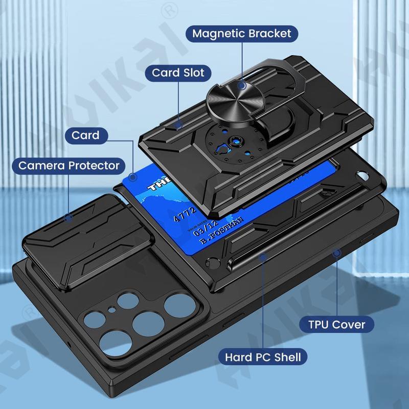 Vỏ máy ảnh được dùng cho Samsung Galaxy S23, S22, S21, Ultra Plus, S20 FE, A34, A54, A24, A53, A14, A13, 4G, 5G, nắp trượt 360 °, ngăn đựng thẻ 1