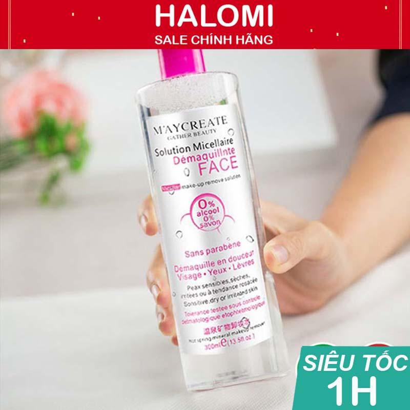 Nước tẩy trang MayCreate 300ml nắp hồng tẩy sạch bụi bẩn bã nhờn chính hãng HALOMI