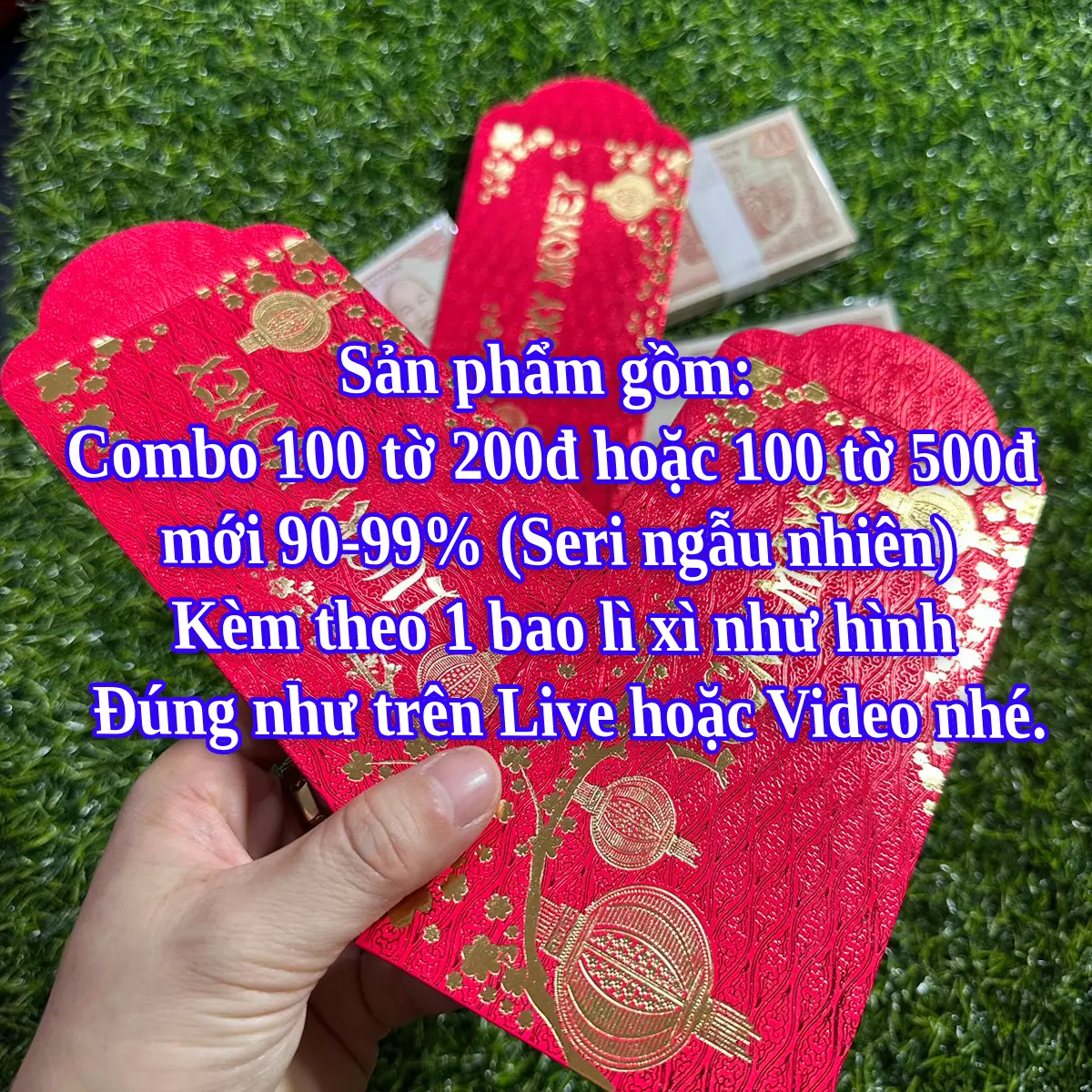 Combo Bao Lì Xì đựng 100 tờ 200d hoặc 100 tờ 500d tùy chọn dùng cho đi lễ chùa, biếu tặng, lì xì, gấp hoa, làm lễ...