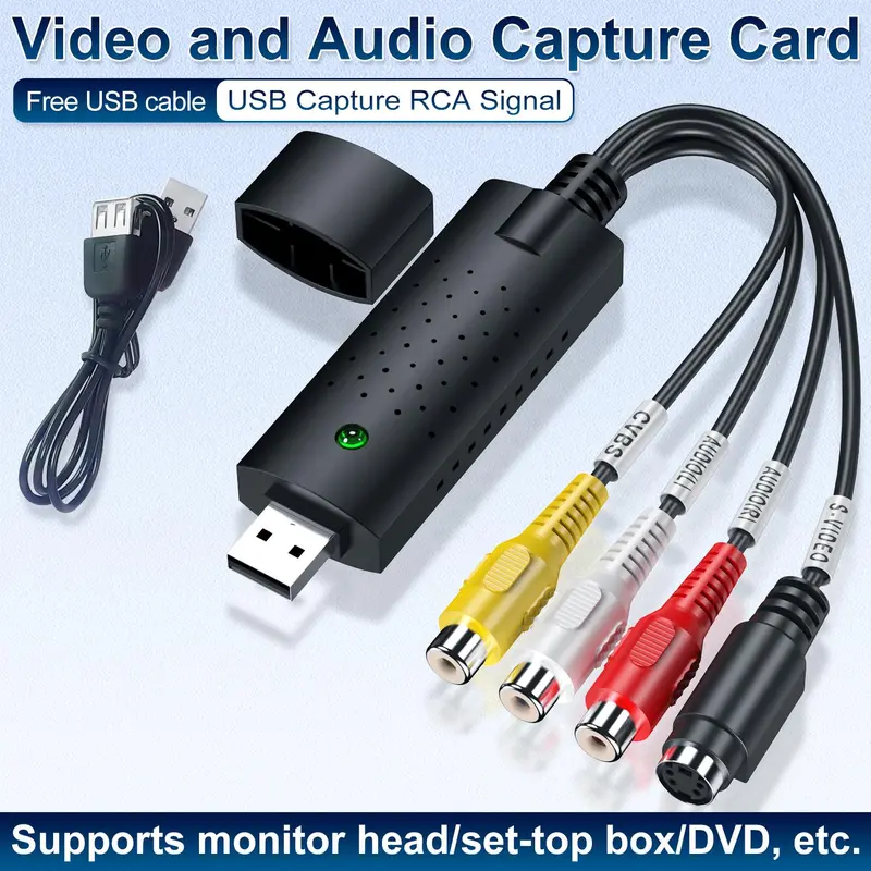 USB Video Capture Card, USB Video Capture Device, RCA to USB Audio Video Converter, Audio & Video Accessories Compatible with TV Tape Player Camcorder Windows Mac 2