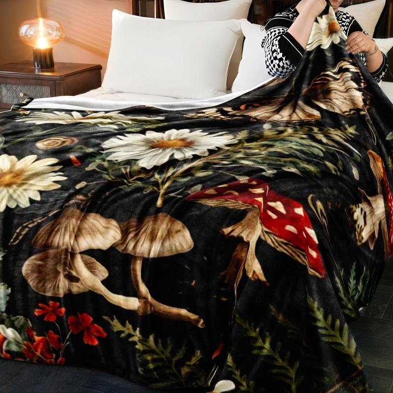 Product Introduction of Mushroom & Flower Pattern Blanket, 1 Count Soft Warm Throw Blanket, Air-conditioned Room Blanket, Warm Nap Blanket for Home Office 3