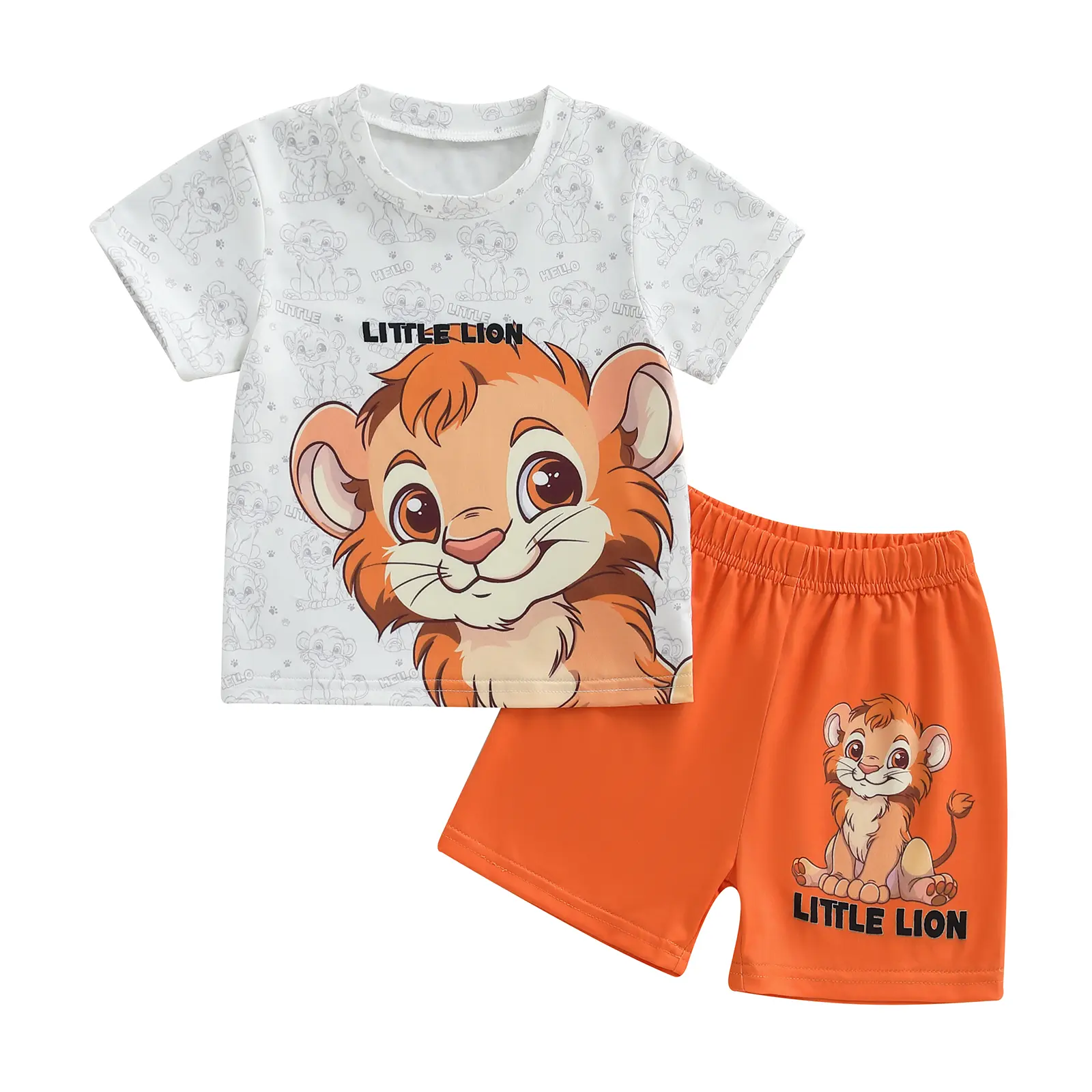 Kids Boys Shorts Set, Lion Print Short Sleeve T-shirt with Elastic Waist Shorts Toddler Set Summer Outfit