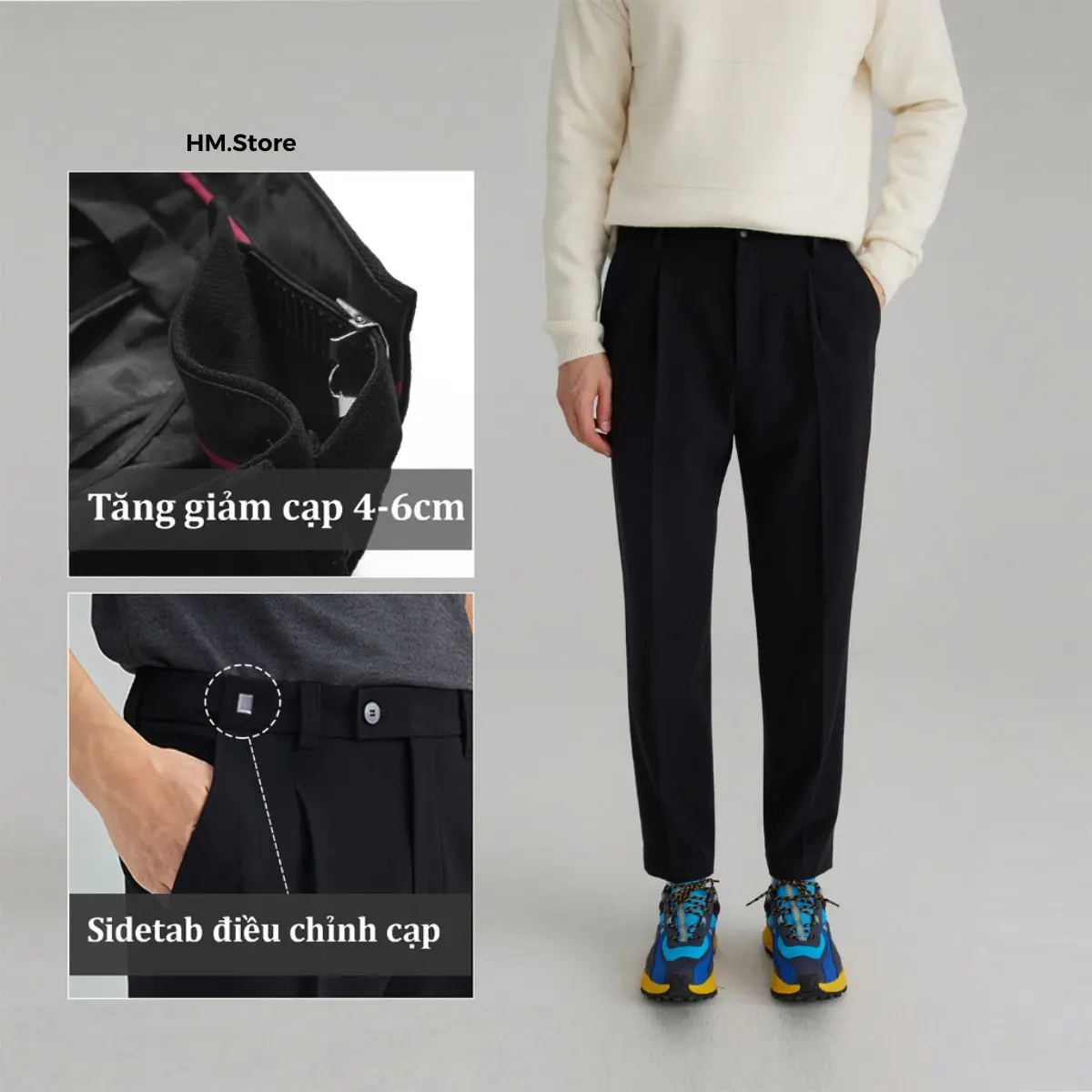 Quần Âu Sidetab Chỉnh Eo Vải Cotton hàn Cao Cấp , Co giãn nhẹ quần  âu  cạp  điều  chỉnh