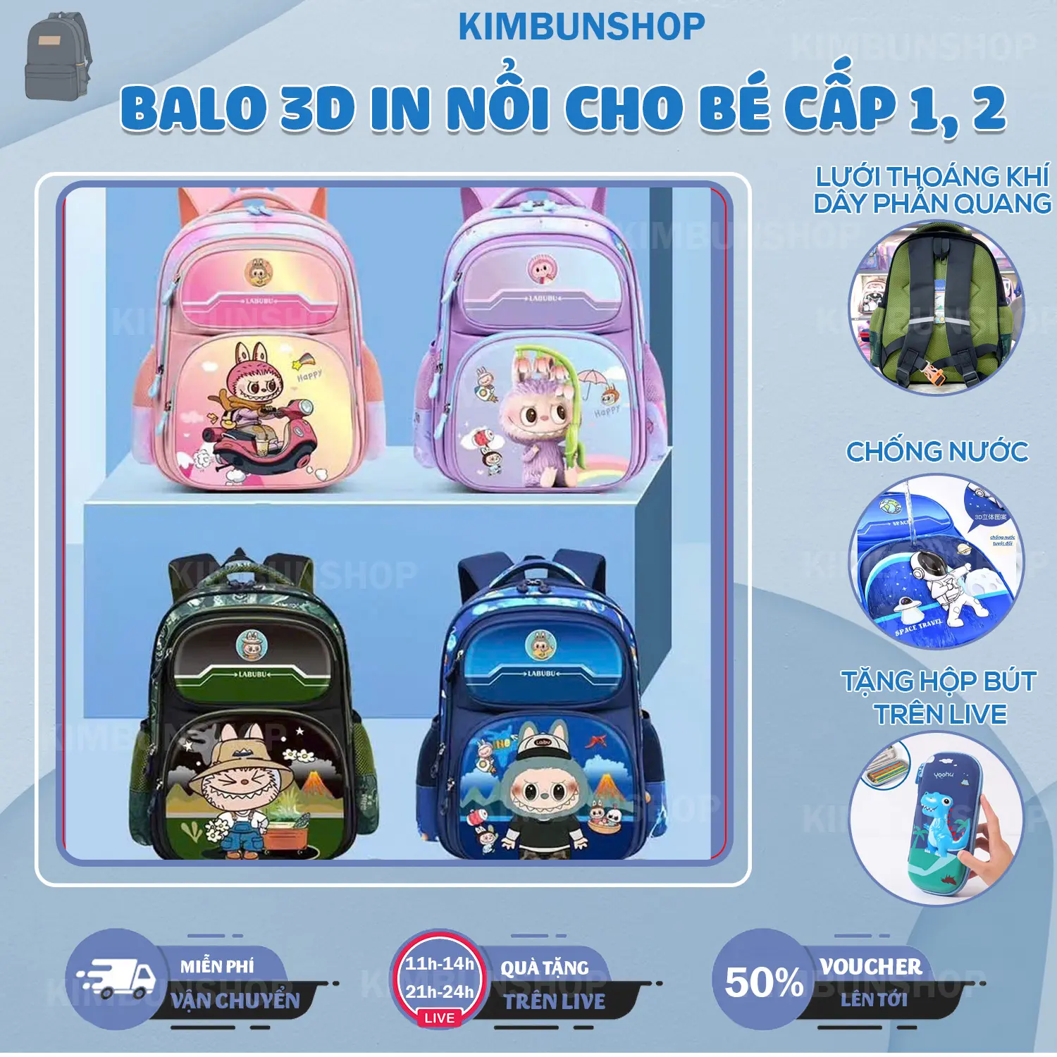 Balo Labubu, Khủng long cho bé trai, bé gái từ lớp 1-6 -Kimbunshop818