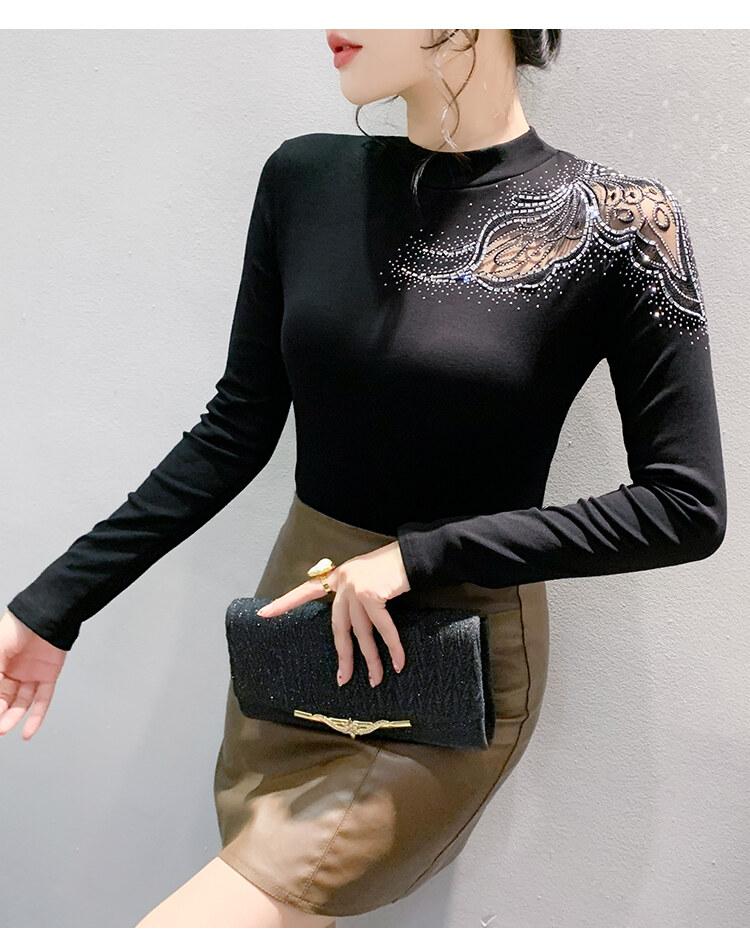 Product Introduction of Áo Sơ Mi Cơ Sở Cotton, Phong Cách Châu Âu, Dài Tay, Cổ Tròn, Thiết Kế khoét Ren Và Kim Cương Giả Màu Đỏ, Thời Trang, Thích Hợp Cho Mùa Xuân Và Mùa Hè, Áo Thun Nữ Đẹp, DL, Xu Hướng 2025 11