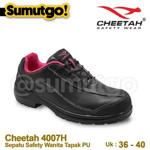 Cheetah 4007H Sepatu Safety Pendek Bertali Wanita Hitam / Sepatu Proyek 4007 H Lace Up Tapak PU Hitam / Sepatu Mekanik Tukang Teknisi Proyek Pabrik Kebun Tambang