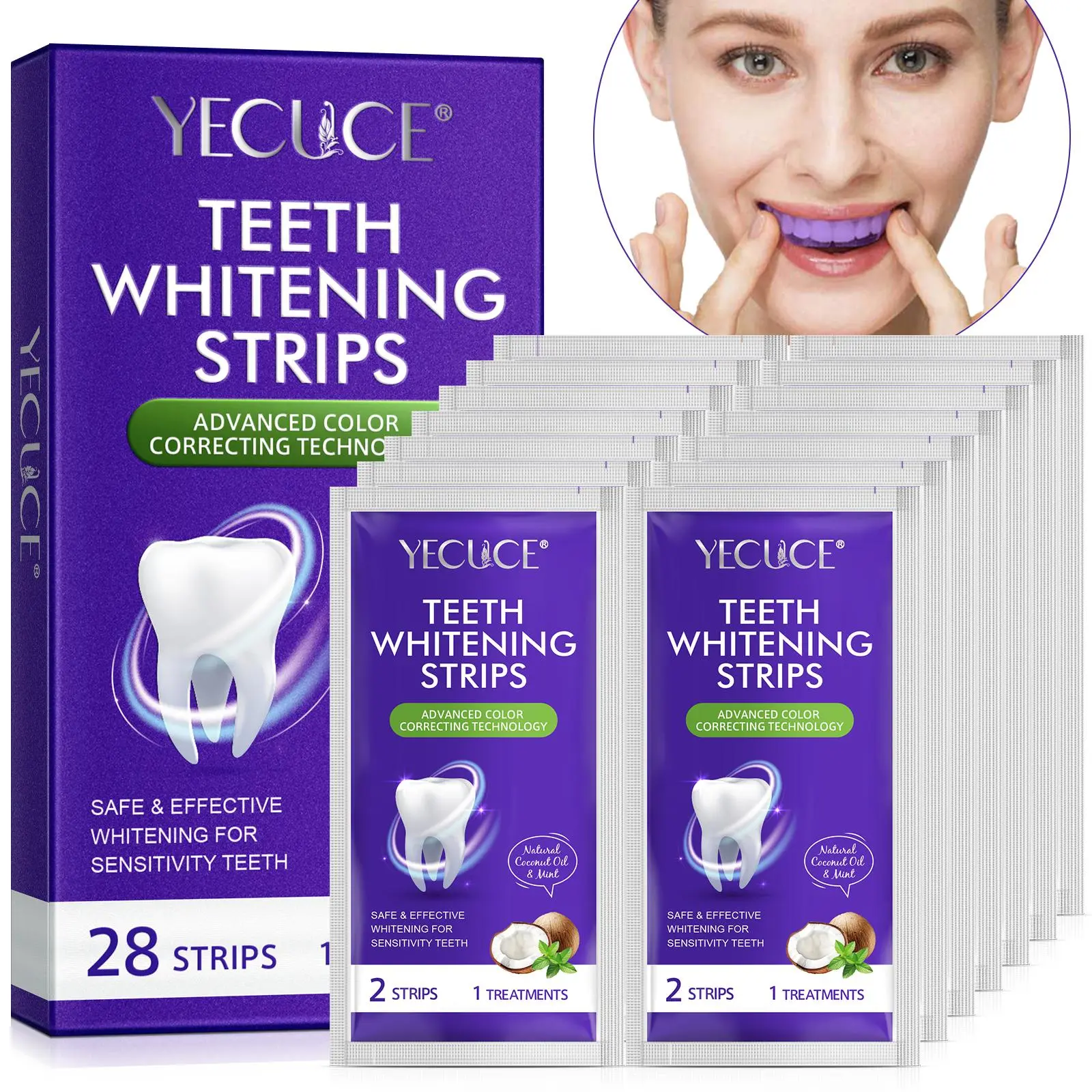 Teeth Brightening Strips, 14pcs/set Natural Coconut Oil & Mint Tooth Strips, Teeth Color Correction Strips, Oral Care Product for Women & Men, Cleaning Products