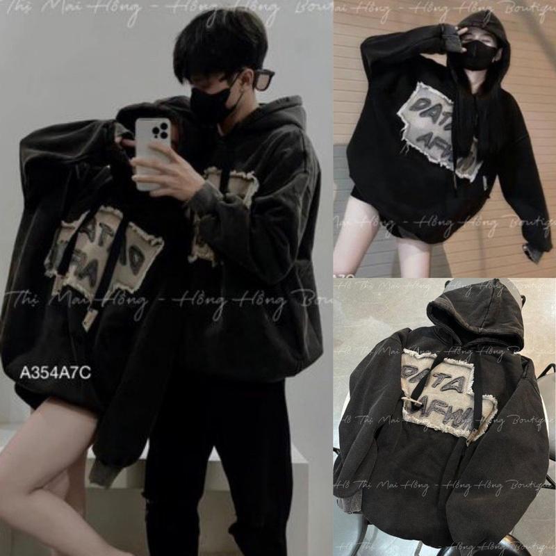 Áo hodie nam nữ phối đáp bò ngực, áo nỉ cotton form thụng tay bồng, hotrend unisex 0