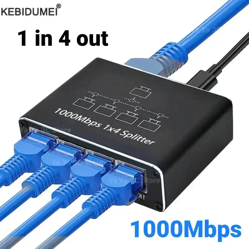 Kebidumei 1000Mbps 1 in 4 Out Ethernet Adapter 1 to 2/3/4 RJ45 LAN Internet Splitter Cat 6 RJ45 Gigabit Switch for PC Laptop TV Box Router