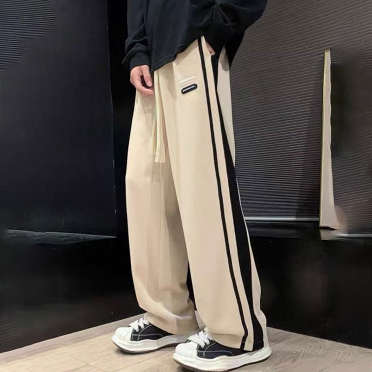 Quần Nhung Tăm Ống Rộng Mác Da MENGDINI NAD Unisex - Quần Dài Cạp Chun Phối Sọc 2 To Nhỏ Eo Vải Co Dãn Dày Dặn Mặc 4 Mùa NT4