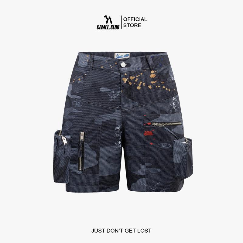 Quần Short Lửng Camel Street Club Camo Vảy Sơn có túi túi hộp form qua gối Nam menswear quan nam Pants xxl to & cao