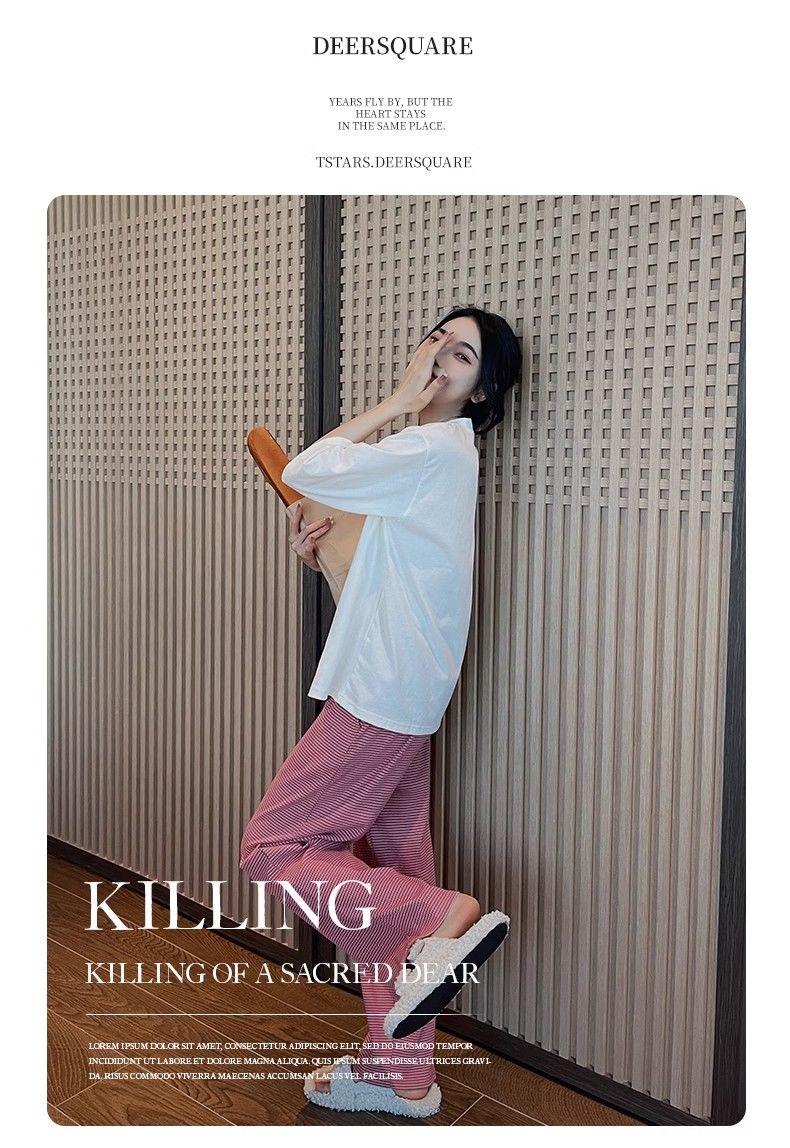 Product Introduction of Bộ Đồ Ngủ Cotton Mùa Xuân Lãng Mạn, Quần Áo Nữ, Phong Cách Mới Mùa Hè, Có Thể Mặc Ngoài Trời, Đồ Mặc Ở Nhà Phong Cách Sọc, Bộ Áo ngắn Tay Và Quần Dài, 1012 Người Thu Thập 18