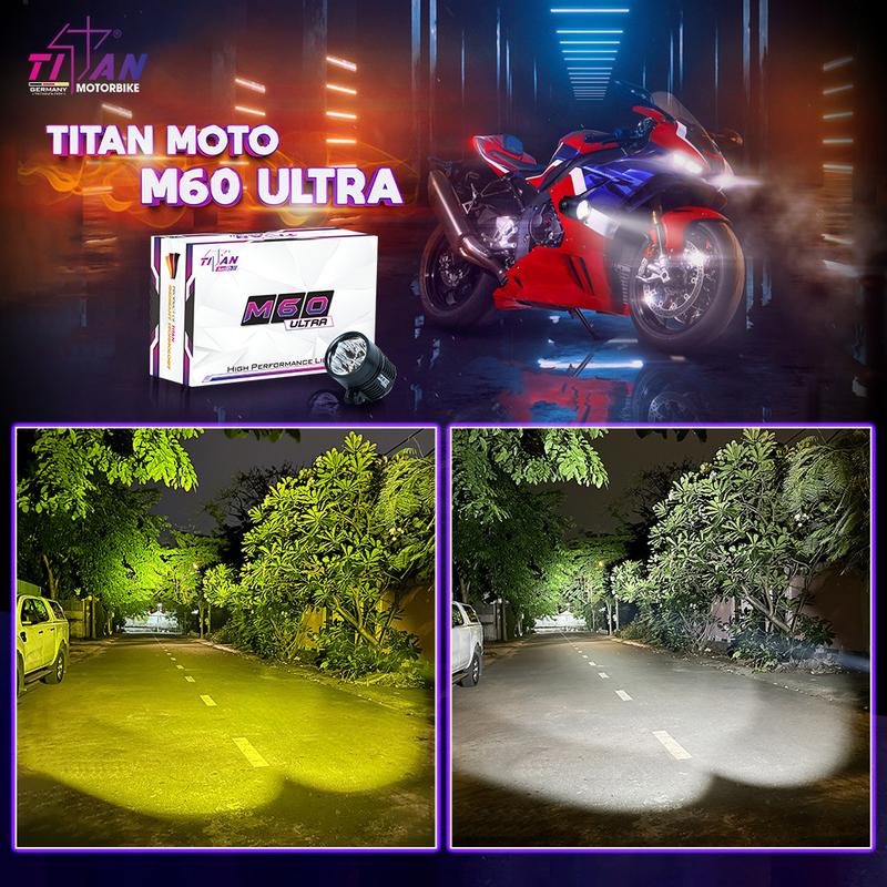 Đèn trợ sáng mô tô xe máy M60 ultra titan moto 60W chiếu xa chống nước chip đức Osram bảo hành 12 tháng Led Bi