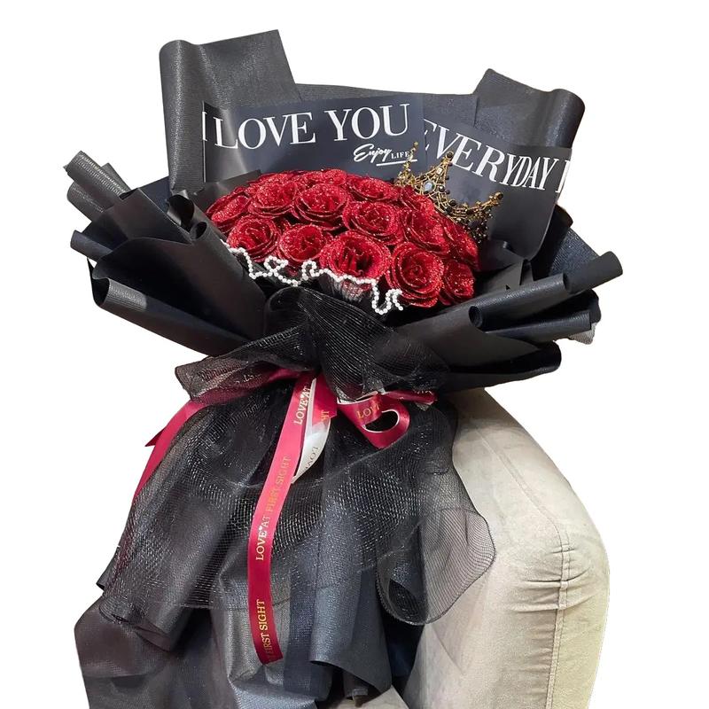 Bó hoa nhũ kim tuyến siêu to tặng mẹ tặng người yêu tặng bạn bè dịp lễ sinh nhật . Tặng kèm đèn và thiệp Decor Decor Phòng Hoa Hồng Hoa Hồng