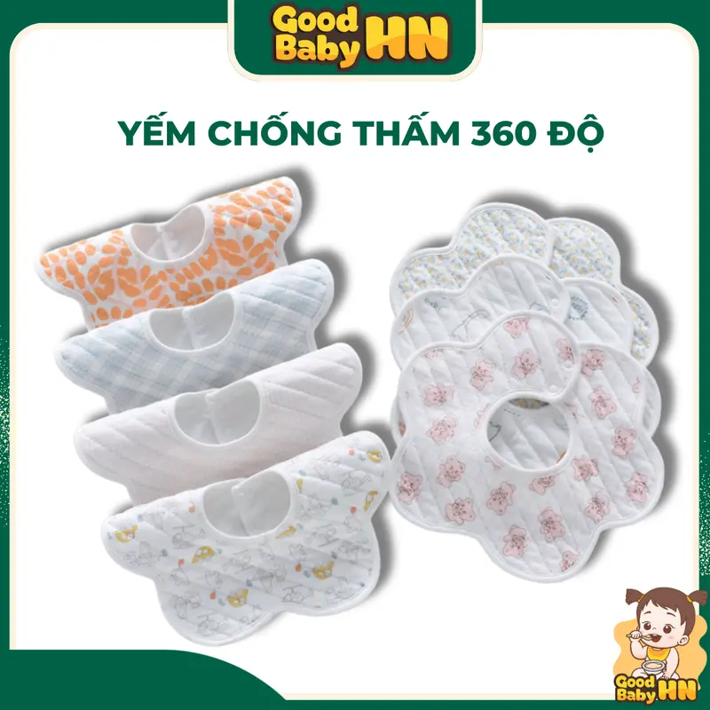 Yếm tròn xoay 360 độ bông hoa chống thấm cho bé ăn dặm 0