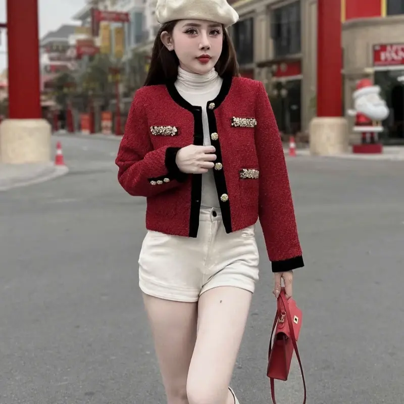 Áo dạ kim sa Đỏ dành cho nữ
