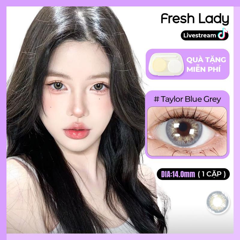 [Taylor Blue Grey] Kính áp tròng 0 độ màu xám Freshlady 14.0mm độ ẩm 40% Hạn sử dụng 6 tháng Lens COD