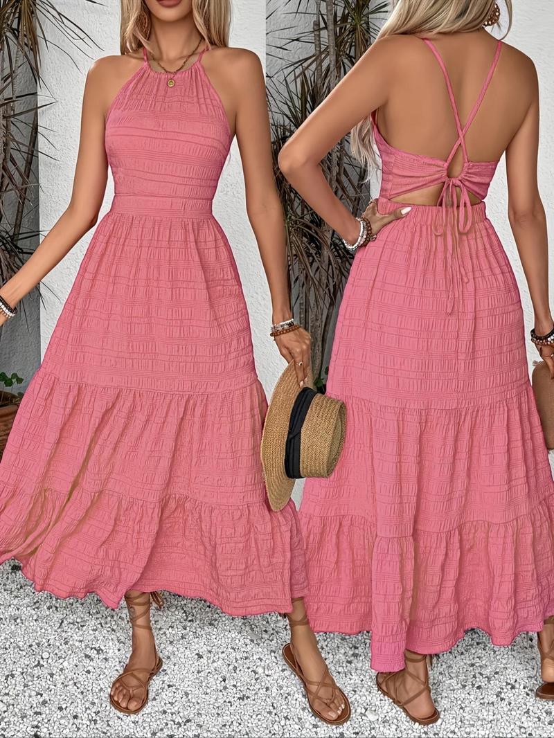 Product Introduction of Women's Plain Backless Dress, Casual Sleeveless Long Dress for Summer, Ladies Clothes for Beach Holiday Vacation 8