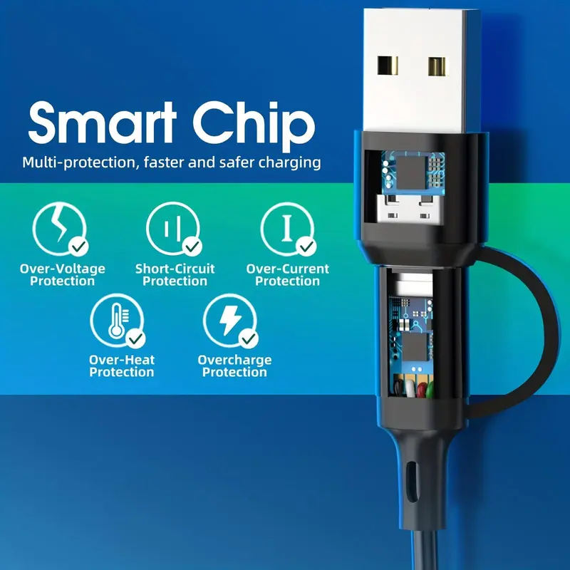 USB 5 In 1 A/C to L/C/M Fast Charging Cable, 3.94ft/120cm 47.24inch Durable Charging Cable, Multifunctional Charger Cable for Home Car Office Use 2