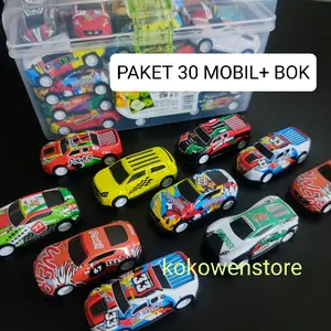 (PAKET 30 MOBIL+BOX) mainan mobil mini tarik mundur mainan mobil anak mobil balap mini edukasi anak bahan besi pullback alloy Toy bagian bawah mobil Plastik abs