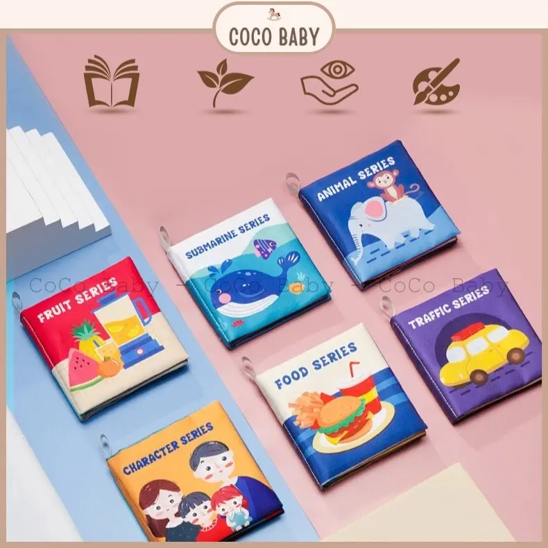 Bộ đồ chơi vải cho bé kích thích thị giác, nhiều chủ đề, nhận biết động vật, xe, hoa quả. Đồ chơi giáo dục sớm bé 3 tháng+ 0